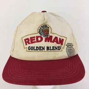 Vtg Red Man Tobacco K-Products Hat Golden Blend Logo USA Snap Back Baseball Cap